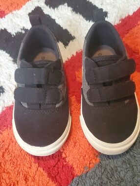 Kids Black And Grey  Velcro Sneakers